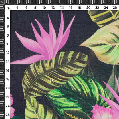 Beautiful Tropical Hibiscus Floral Digital Print Pure Cotton Mulmul Fabric