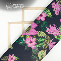 Beautiful Tropical Hibiscus Floral Digital Print Pure Cotton Mulmul Fabric