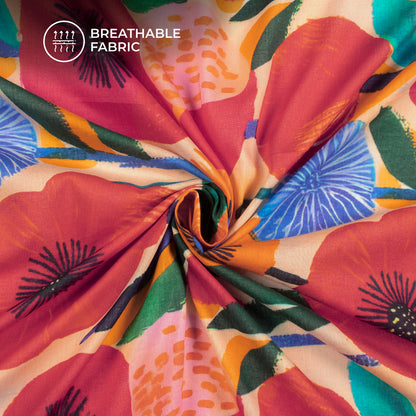 2026 Trends Stylized Flowers Digital Print Pure Cotton Mulmul Fabric