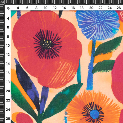 2026 Trends Stylized Flowers Digital Print Pure Cotton Mulmul Fabric