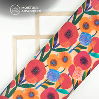 2026 Trends Stylized Flowers Digital Print Pure Cotton Mulmul Fabric