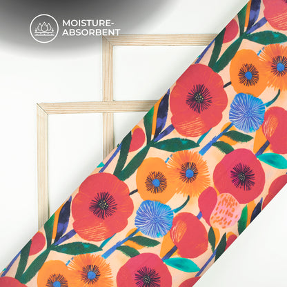 2026 Trends Stylized Flowers Digital Print Pure Cotton Mulmul Fabric