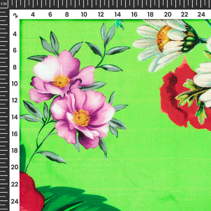 Botanical Floral Sprays Green Digital Print Bemberg Raw Silk Fabric