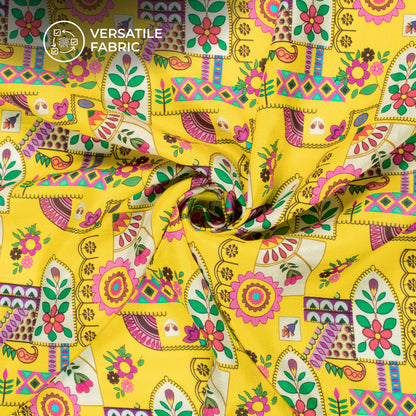 Cheerful and Decorative Traditional Digital Print Viscose Raw Silk Fabric