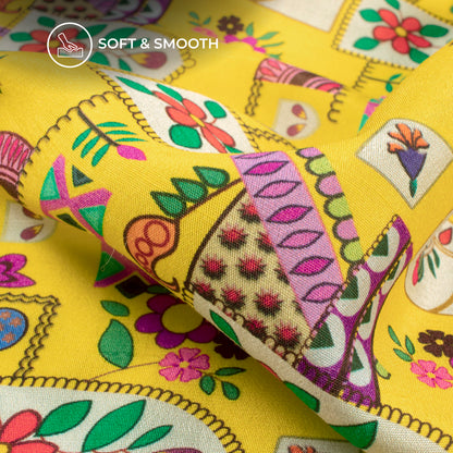 Cheerful and Decorative Traditional Digital Print Viscose Raw Silk Fabric