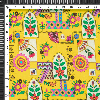 Cheerful and Decorative Traditional Digital Print Viscose Raw Silk Fabric