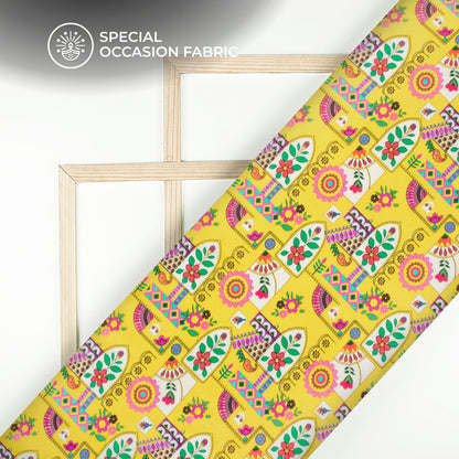Cheerful and Decorative Traditional Digital Print Viscose Raw Silk Fabric