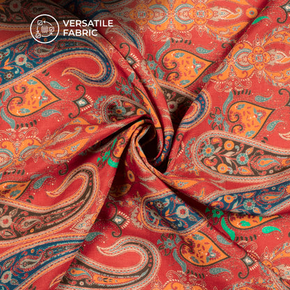 Appealing And Timeless paisley Digital Print Bemberg Raw Silk Fabric