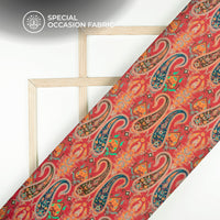 Appealing And Timeless paisley Digital Print Bemberg Raw Silk Fabric