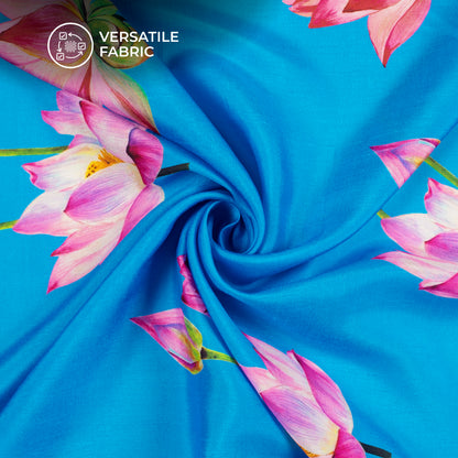 Attractive Water Lotus Digital Print Bemberg Raw Silk Fabric