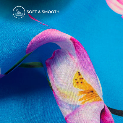 Attractive Water Lotus Digital Print Bemberg Raw Silk Fabric