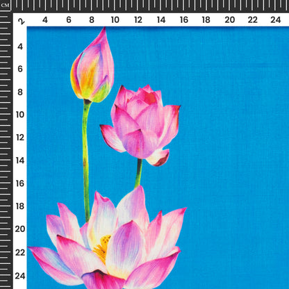 Attractive Water Lotus Digital Print Bemberg Raw Silk Fabric