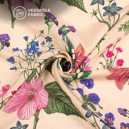 Classic Romantic Floral Digital Print Bemberg Raw Silk Fabric
