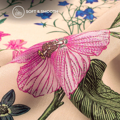Classic Romantic Floral Digital Print Bemberg Raw Silk Fabric