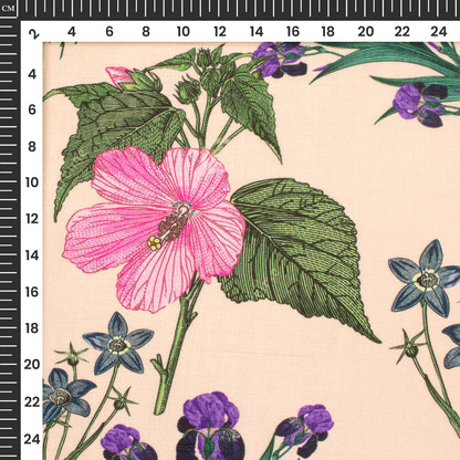 Classic Romantic Floral Digital Print Bemberg Raw Silk Fabric