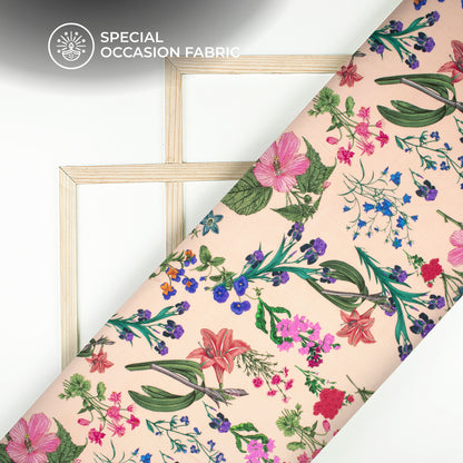 Classic Romantic Floral Digital Print Bemberg Raw Silk Fabric