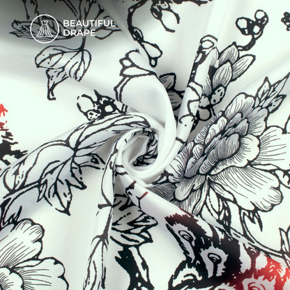 Black Floral,Peacock Digital Print Luxurious Imported Satin Fabric