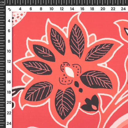 Cherry Red Floral Digital Print Luxurious Imported Satin Fabric