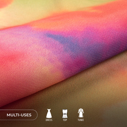 Multi-Color Tie And Dye Digital Print Moss Georgette Fabric(Width 56 Inches)