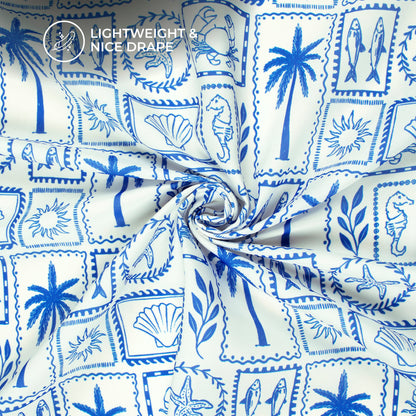 Royal Blue Quirky Digital Print Moss Georgette Fabric(Width 56 Inches)