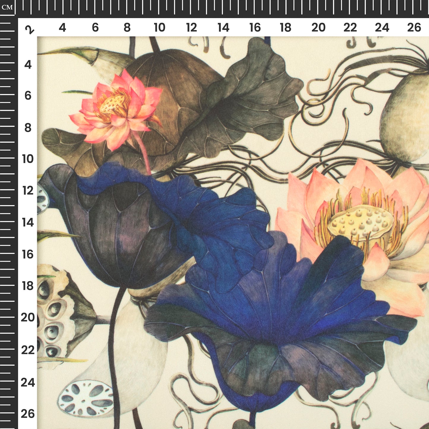 Navy Blue Floral Digital Print Moss Georgette Fabric(Width 56 Inches)