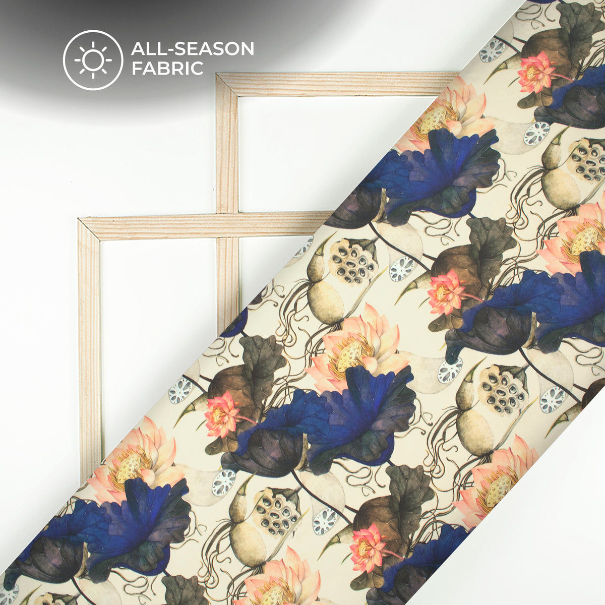 Navy Blue Floral Digital Print Moss Georgette Fabric(Width 56 Inches)