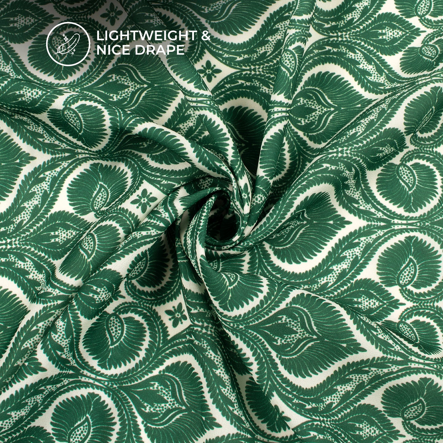Dark Green Paisley Digital Print Moss Georgette Fabric(Width 56 Inches)