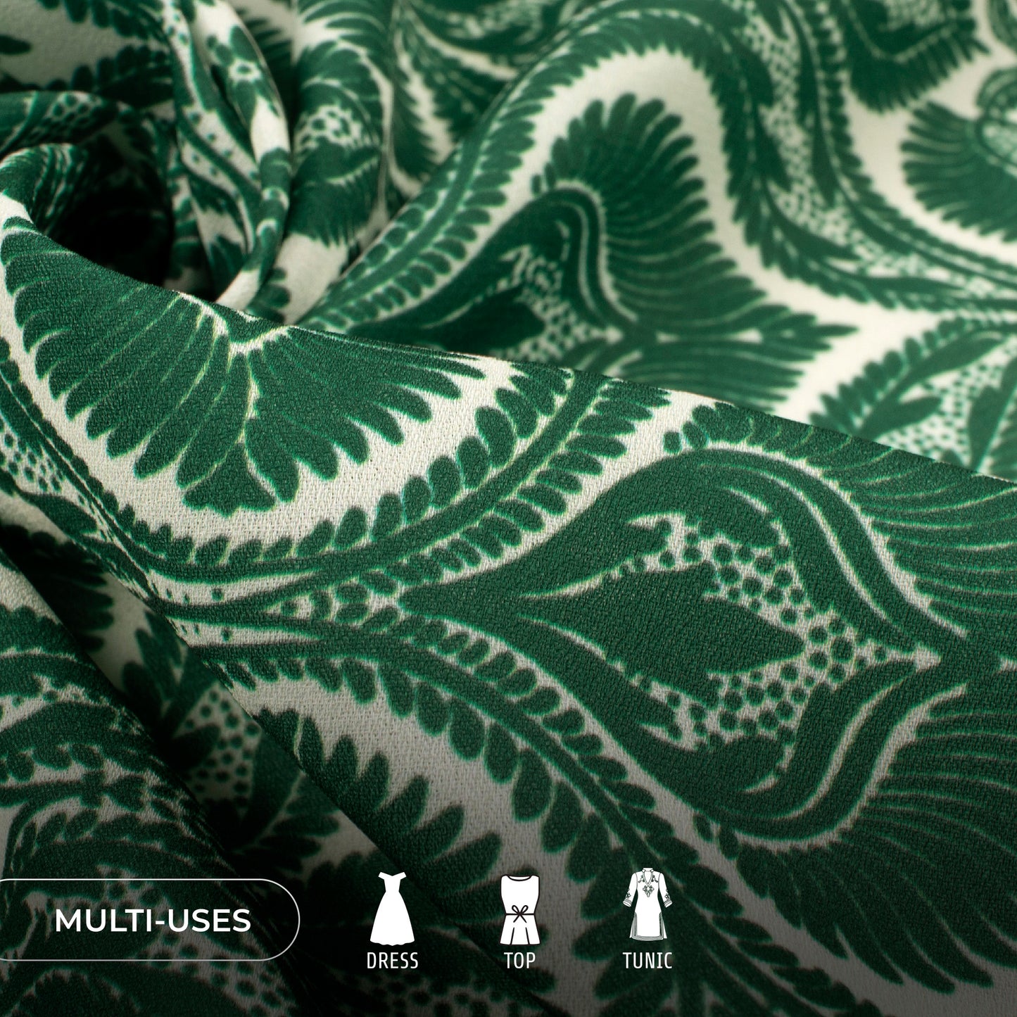 Dark Green Paisley Digital Print Moss Georgette Fabric(Width 56 Inches)