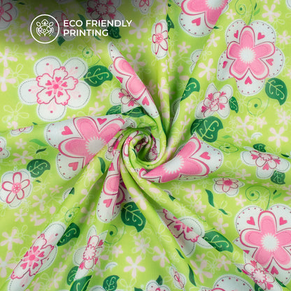 Chartreuse Green Floral Digital Print Poly Chiffon Fabric