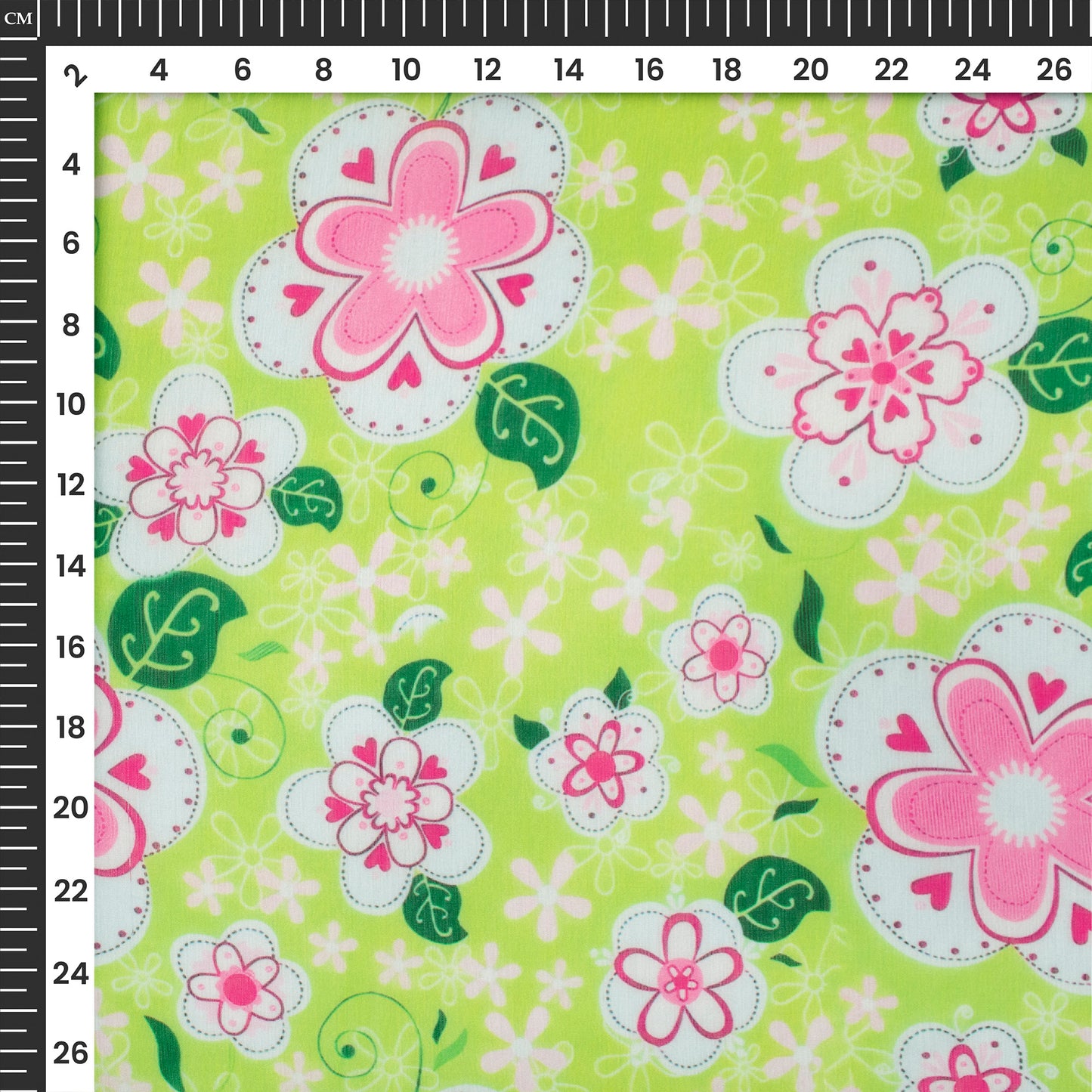 Chartreuse Green Floral Digital Print Poly Chiffon Fabric