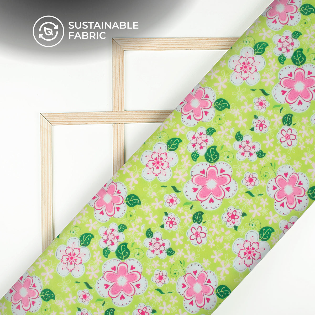 Chartreuse Green Floral Digital Print Poly Chiffon Fabric