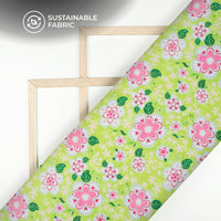 Chartreuse Green Floral Digital Print Poly Chiffon Fabric