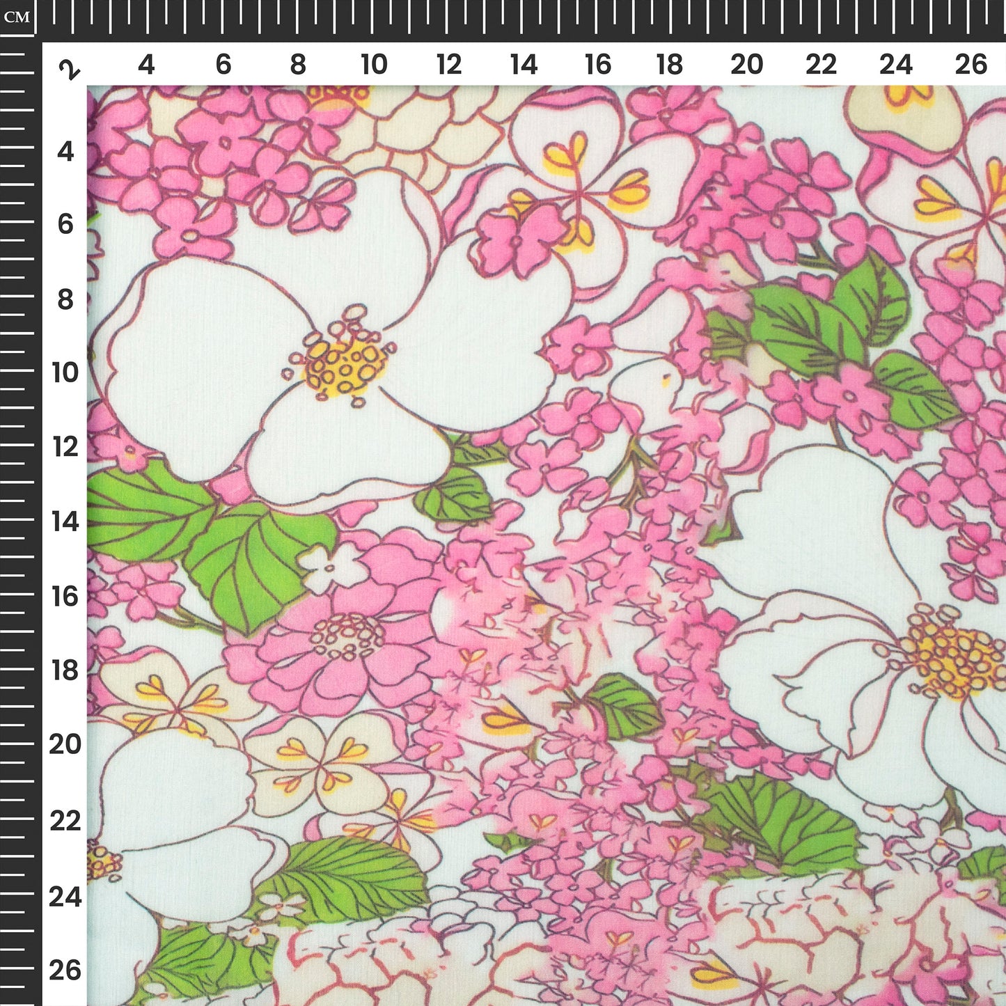 Rose Pink Floral Digital Print Poly Chiffon Fabric
