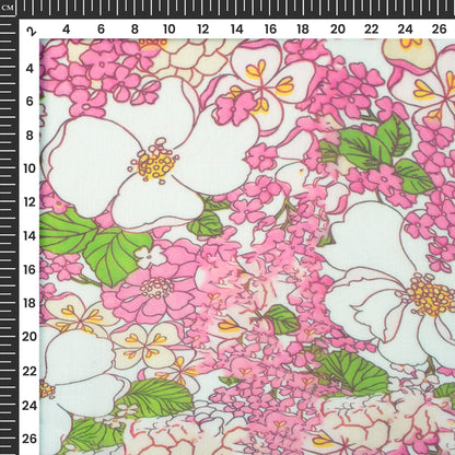 Rose Pink Floral Digital Print Poly Chiffon Fabric