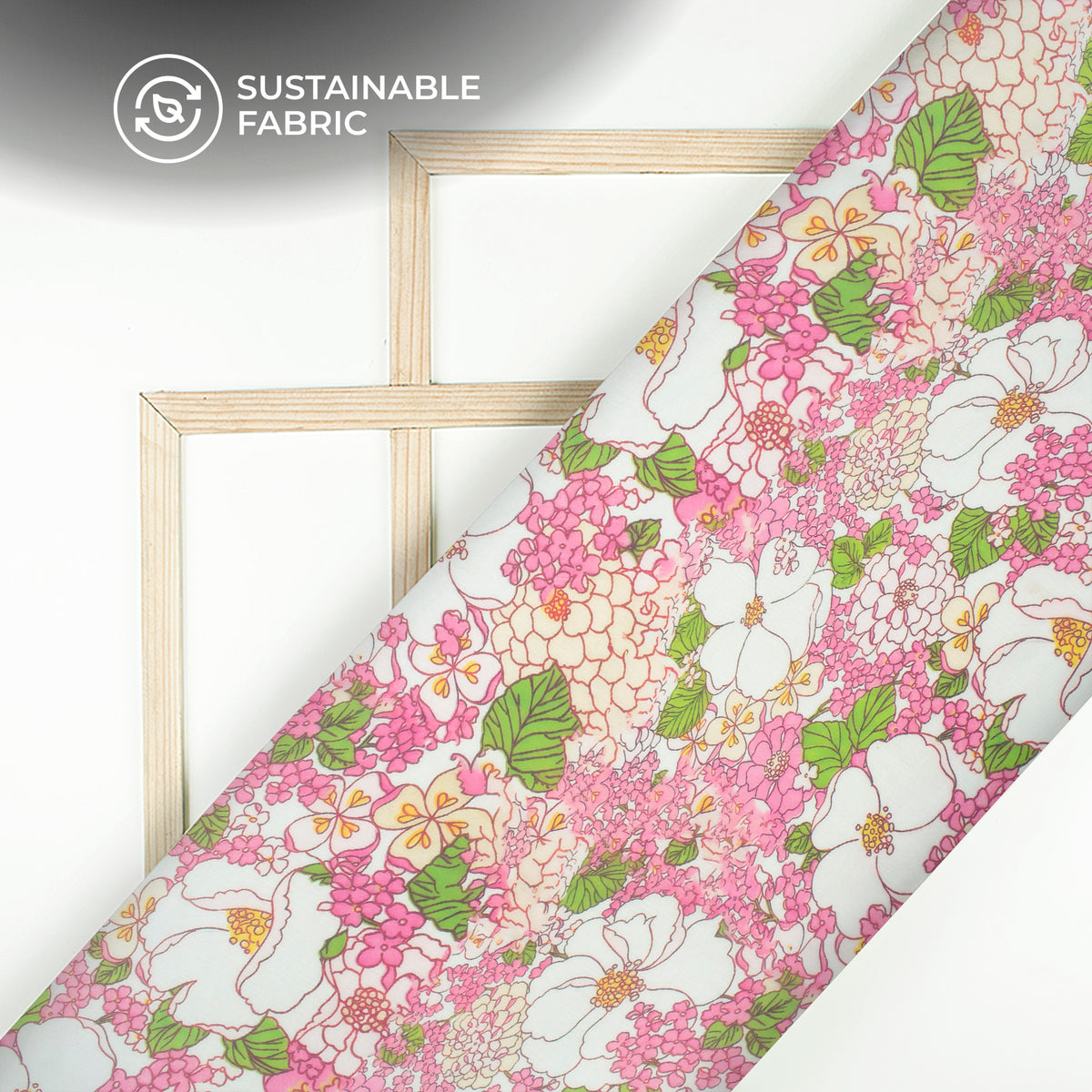 Rose Pink Floral Digital Print Poly Chiffon Fabric