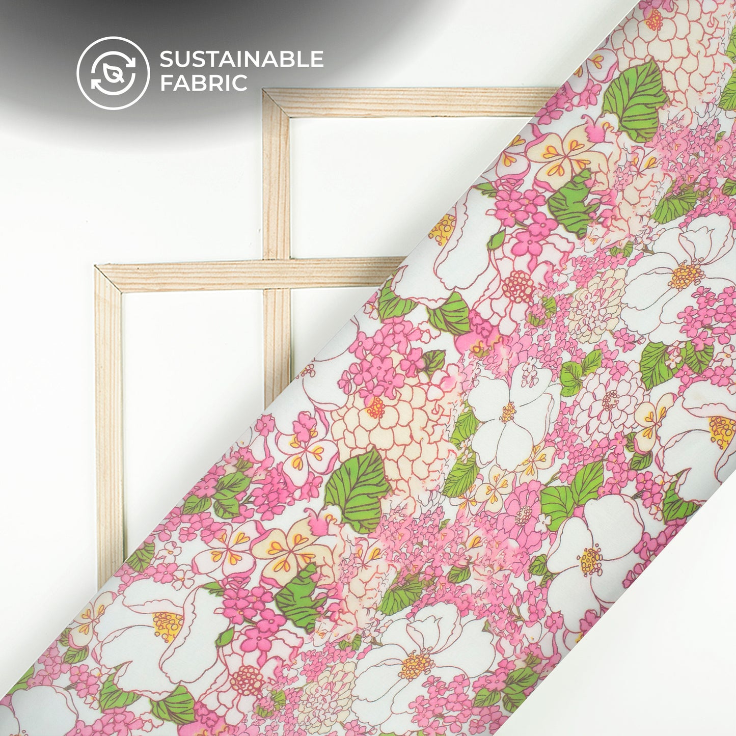 Rose Pink Floral Digital Print Poly Chiffon Fabric