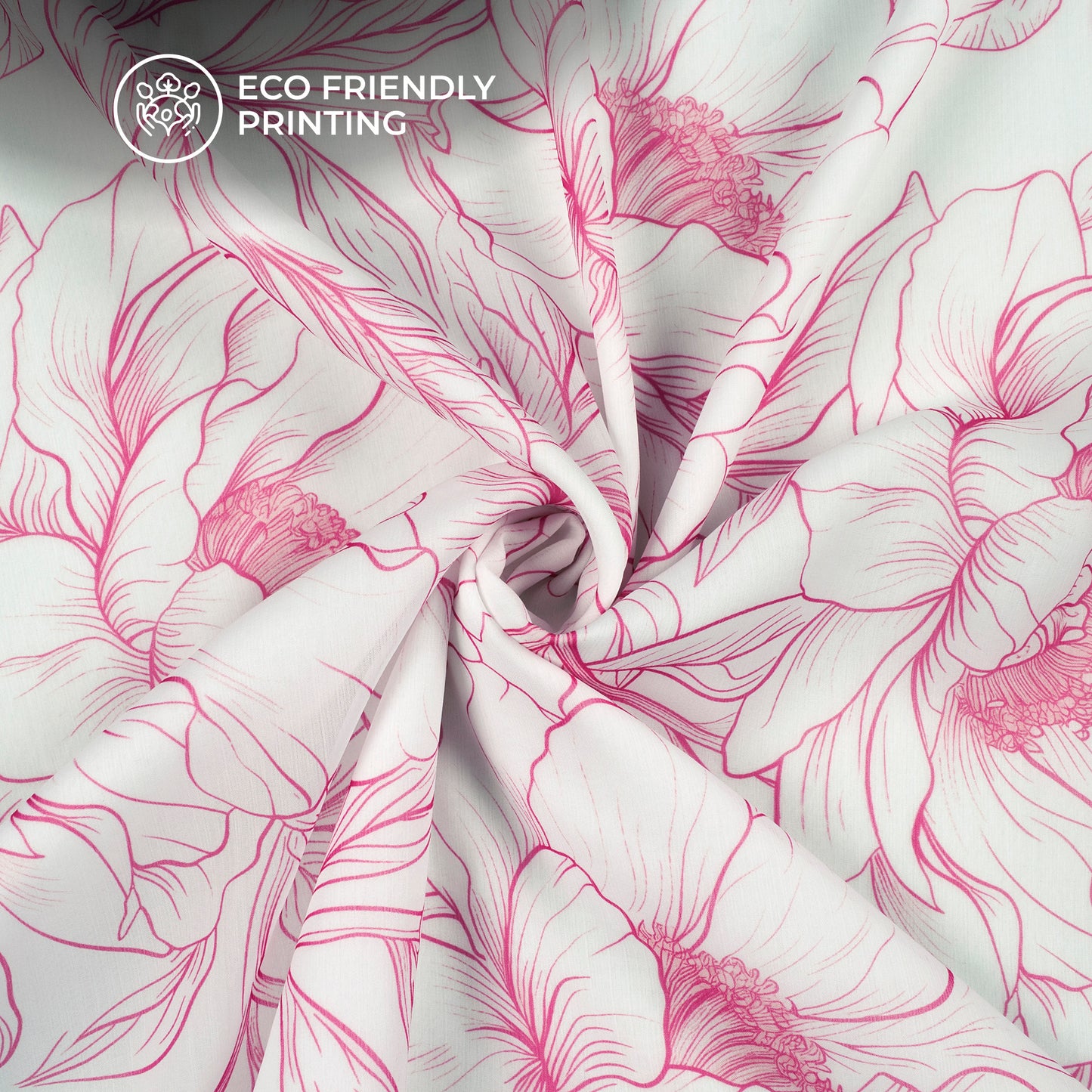 Rose Pink Floral Digital Print Poly Chiffon Fabric