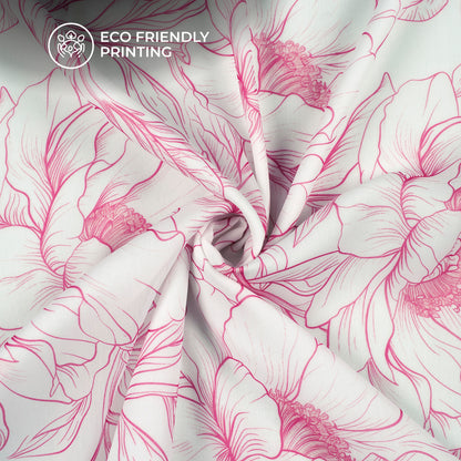 Rose Pink Floral Digital Print Poly Chiffon Fabric