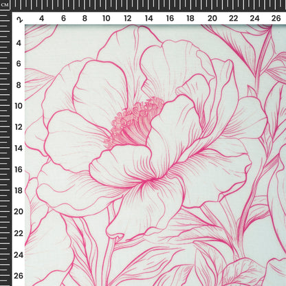 Rose Pink Floral Digital Print Poly Chiffon Fabric