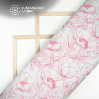 Rose Pink Floral Digital Print Poly Chiffon Fabric