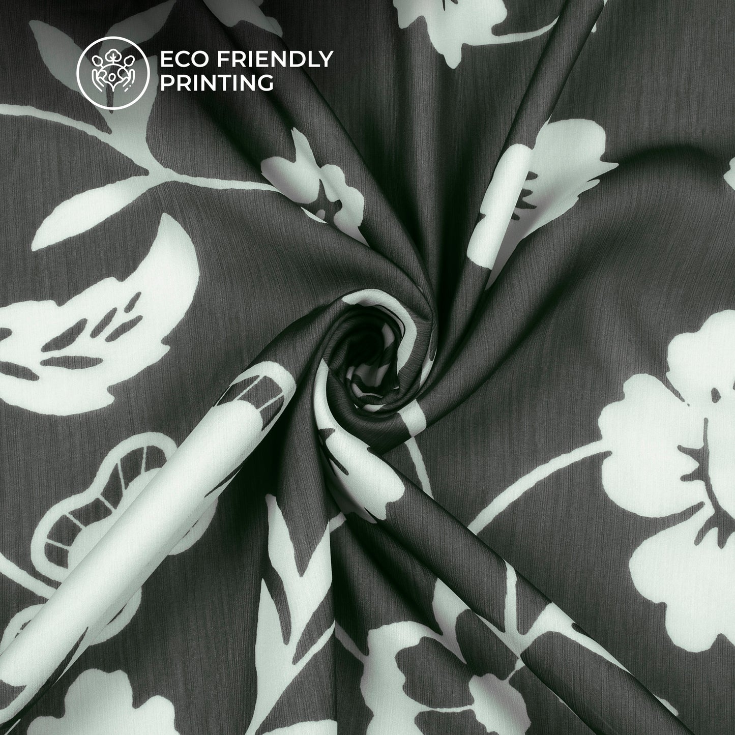Black Floral Digital Print Poly Chiffon Fabric