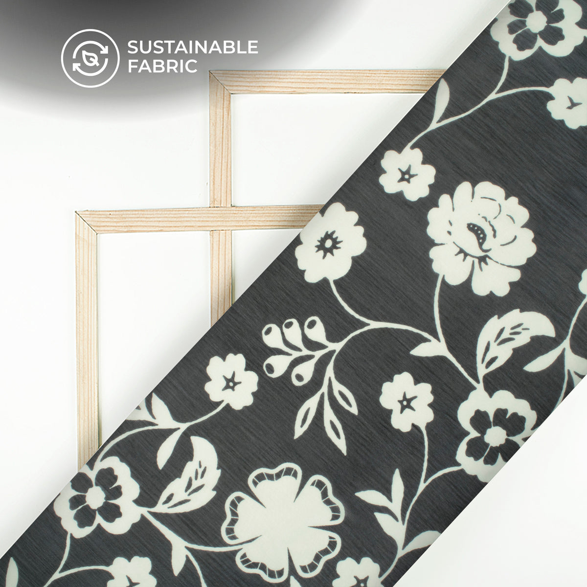 Black Floral Digital Print Poly Chiffon Fabric