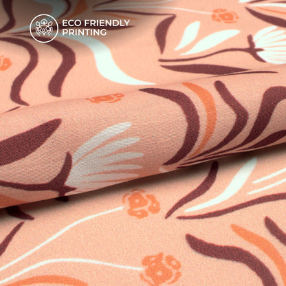 Peach Floral Digital Print Muslin Fabric
