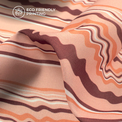 Peach Stripes Digital Print Muslin Fabric