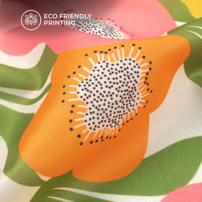 Tengerine Orange Floral Digital Print Muslin Fabric