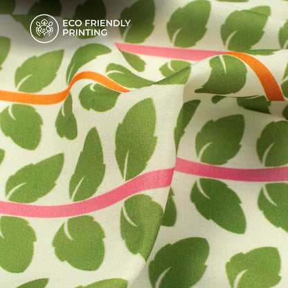 Olive Green Leaf Digital Print Muslin Fabric