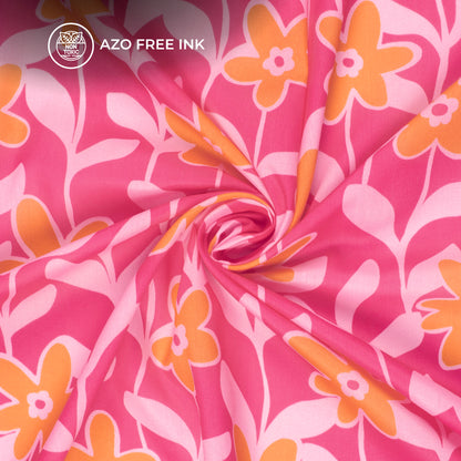 Hot Pink Floral Digital Print Muslin Fabric