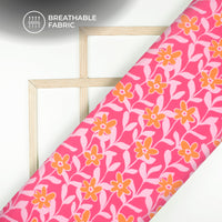 Hot Pink Floral Digital Print Muslin Fabric