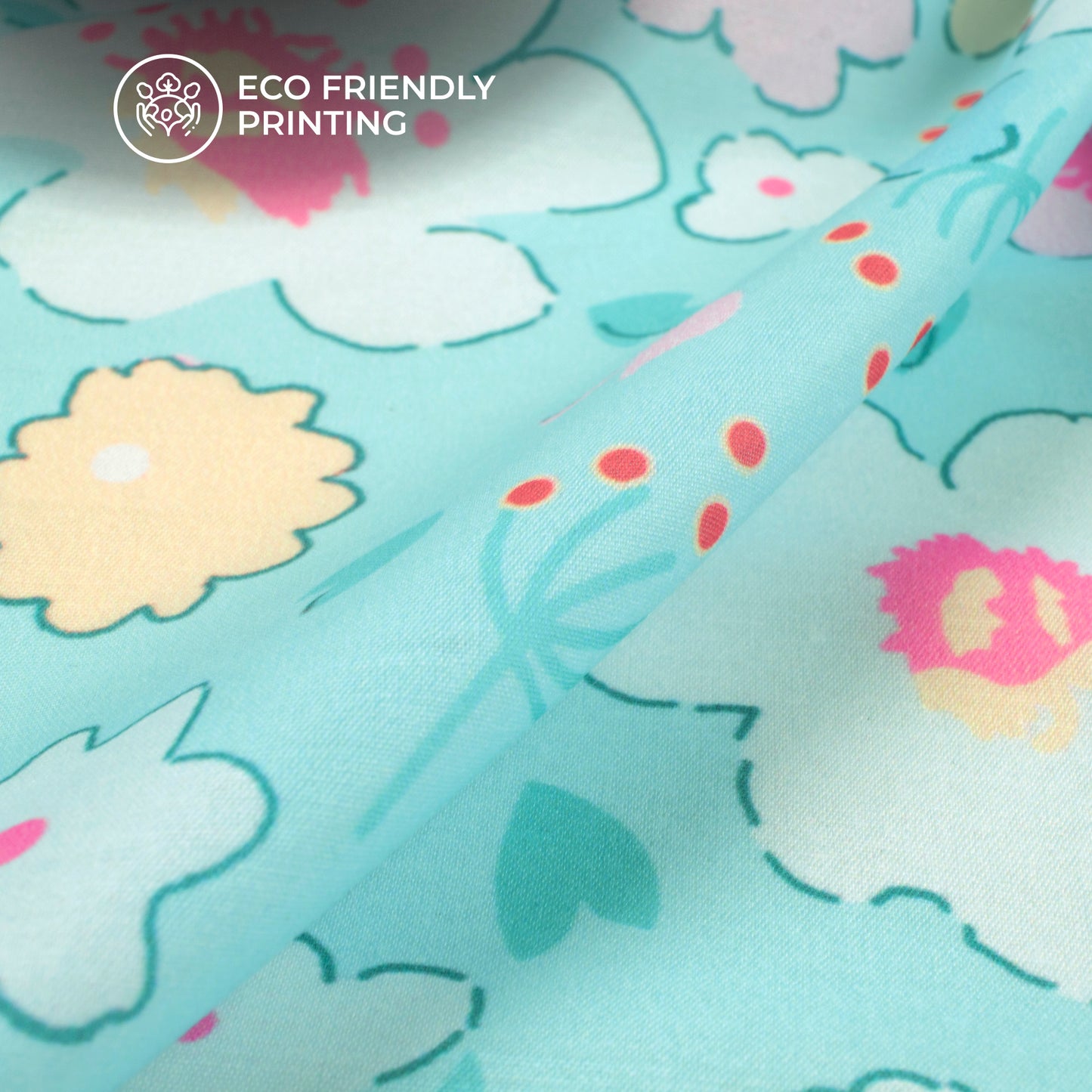 Sky Blue Floral Digital Print Muslin Fabric