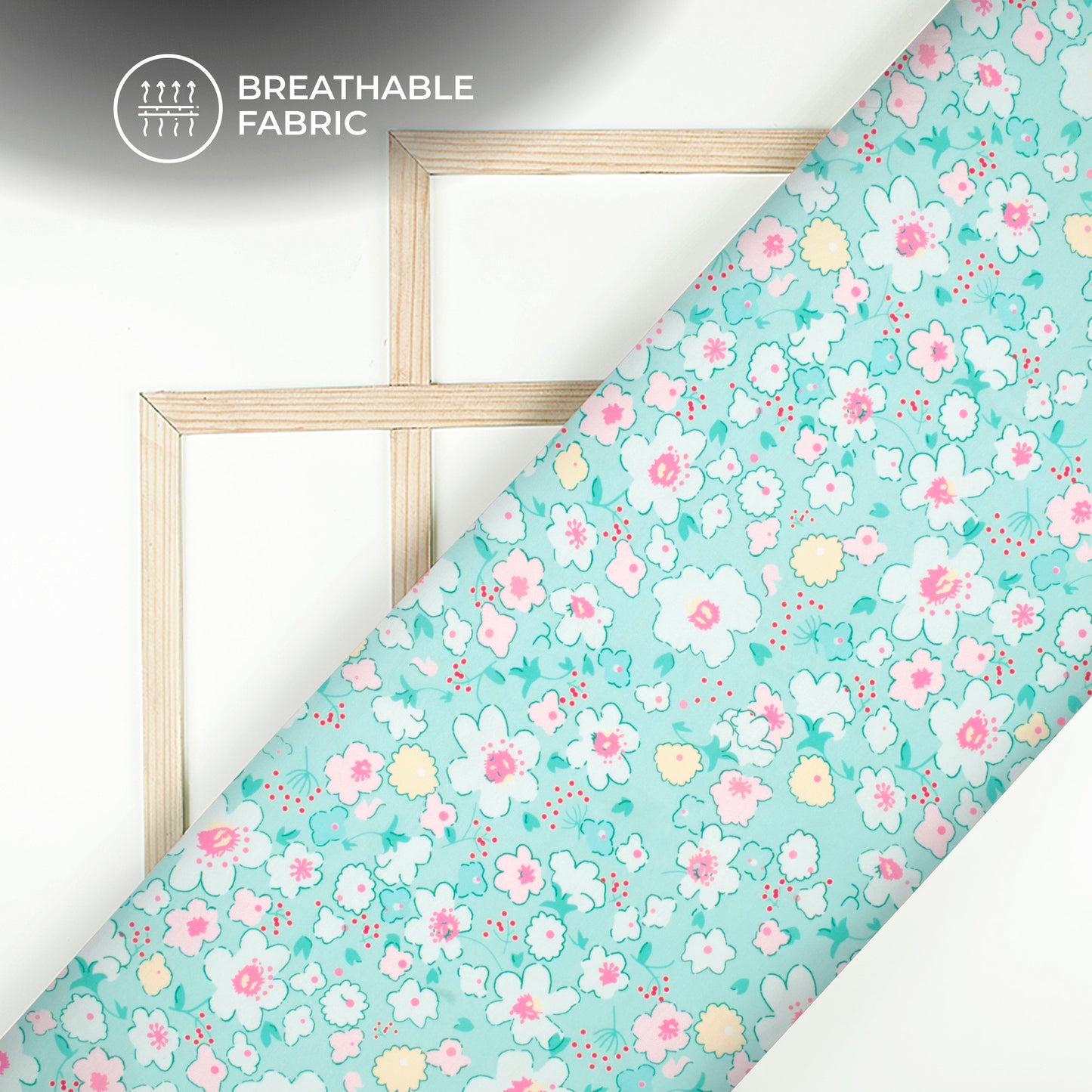 Sky Blue Floral Digital Print Muslin Fabric